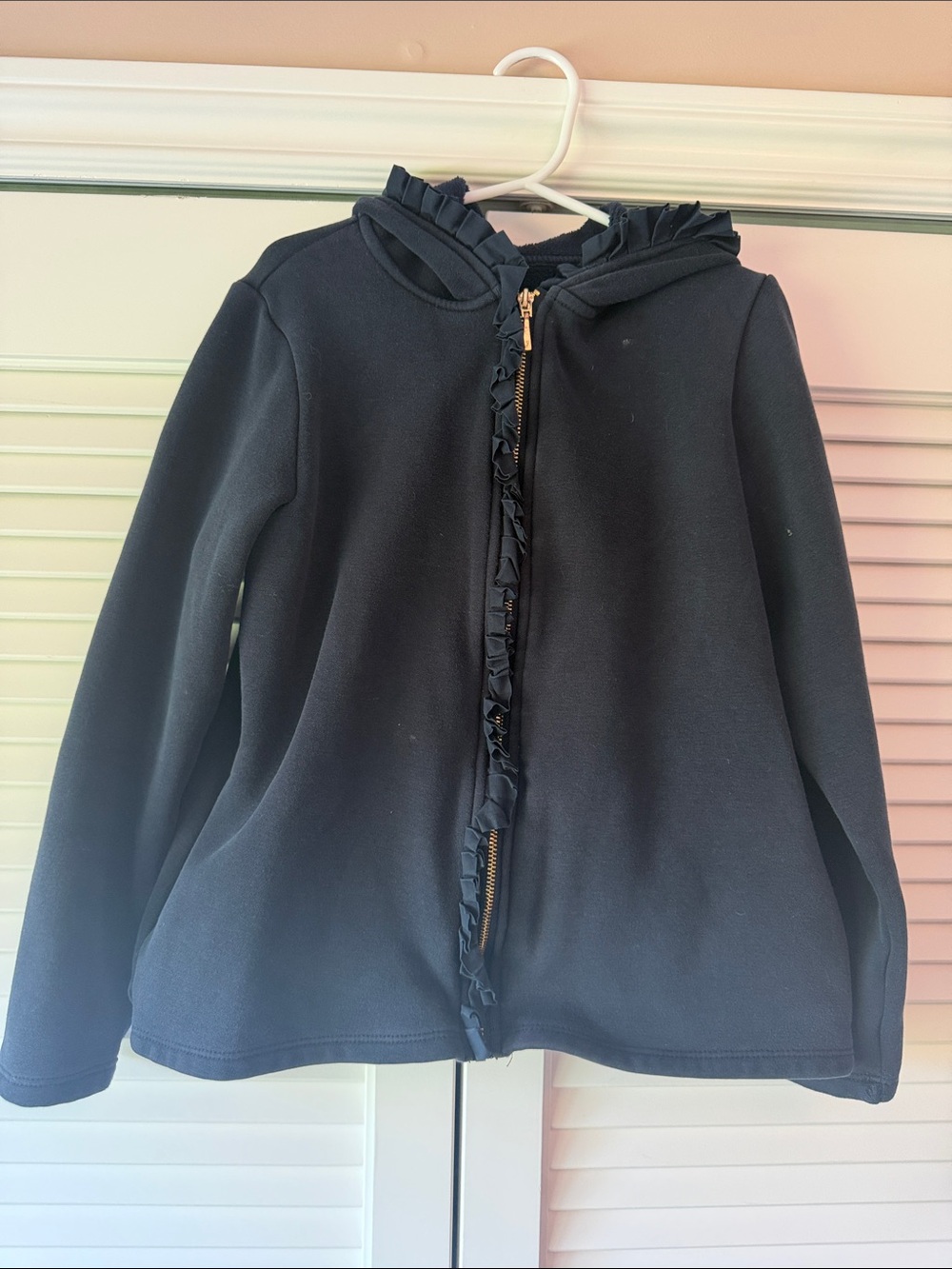 Jacadi Black Ruffle-Trim Zip Hoodie